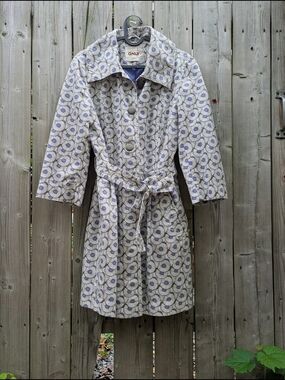 ONLY Fit & Flare Trench Coat M | Lightweight Belted Periwinkle Medallion Floral
